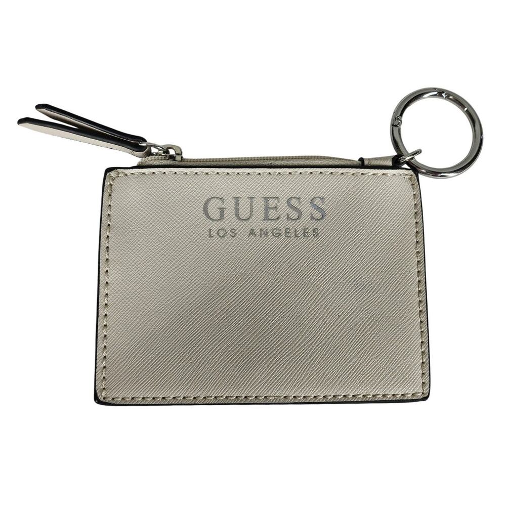 GUESS WOMEN’S WHITE PVC FAUX LEATHER COIN POUCH CARD HOLDER KEYCHAIN 4.5" x 3"